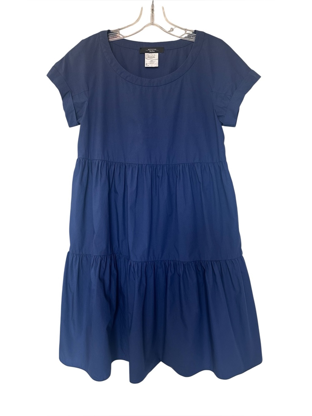 Weekend Max Mara Blue Cotton Poplin Tiered Babydoll Dress Size 38